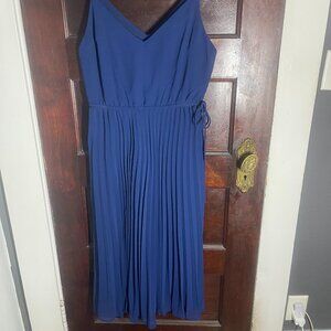 ASOS DESIGN Pleated Cami Midi Dress with Drawstring Waist in Navy, Blue, Size 6